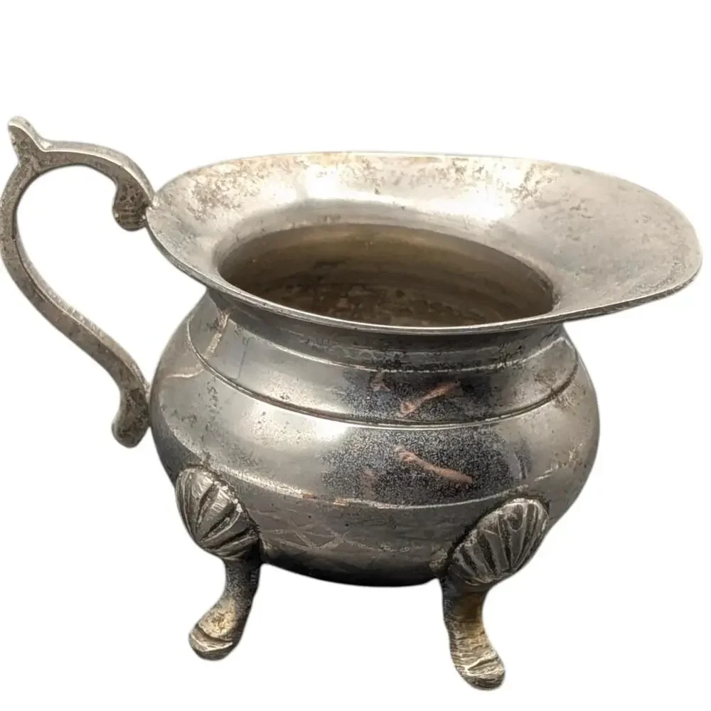 Silverplate Footed Creamer Pitcher 3‎ Leg Shell Feet Mini Made in India Decor